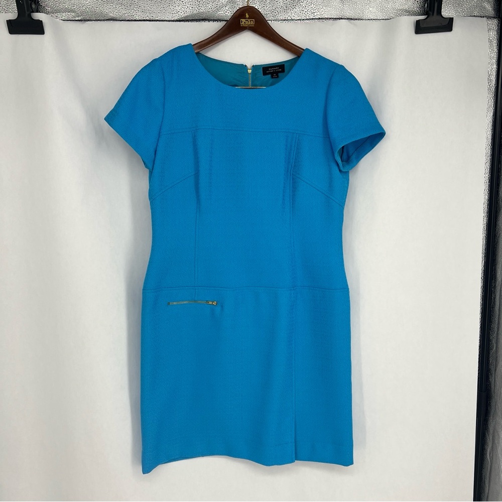 Tahari Blue Sheath Mini Dress Crew Neck Short Sleeve